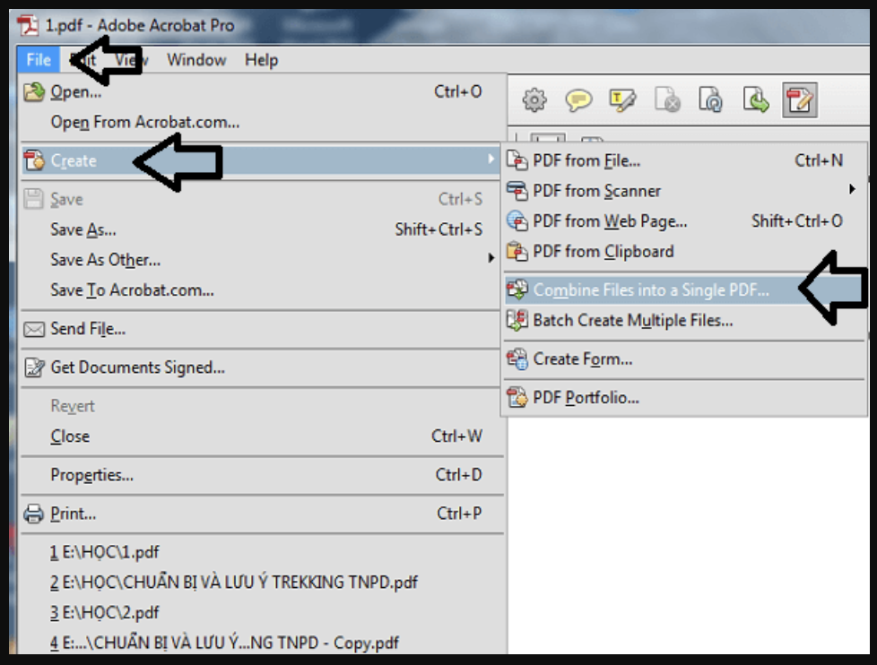 Cách sử dụng phần mềm Adobe Acrobat để gộp file pdf 