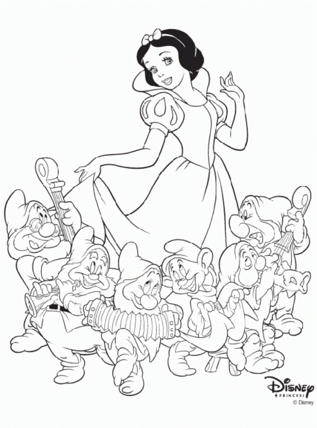 Tô màu công chúa Bạch Tuyết cùng với 7 chú lùn