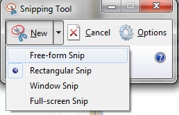 Lựa chọn các tùy chọn có sẵn của ứng dụng, Công cụ chụp ảnh màn hình Snipping Tool