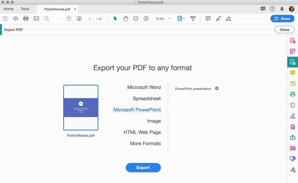 Nhấp vào Export PDF