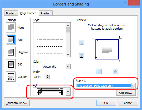 Tạo mẫu bìa trong Word bằng công cụ Page Border - chọn khung